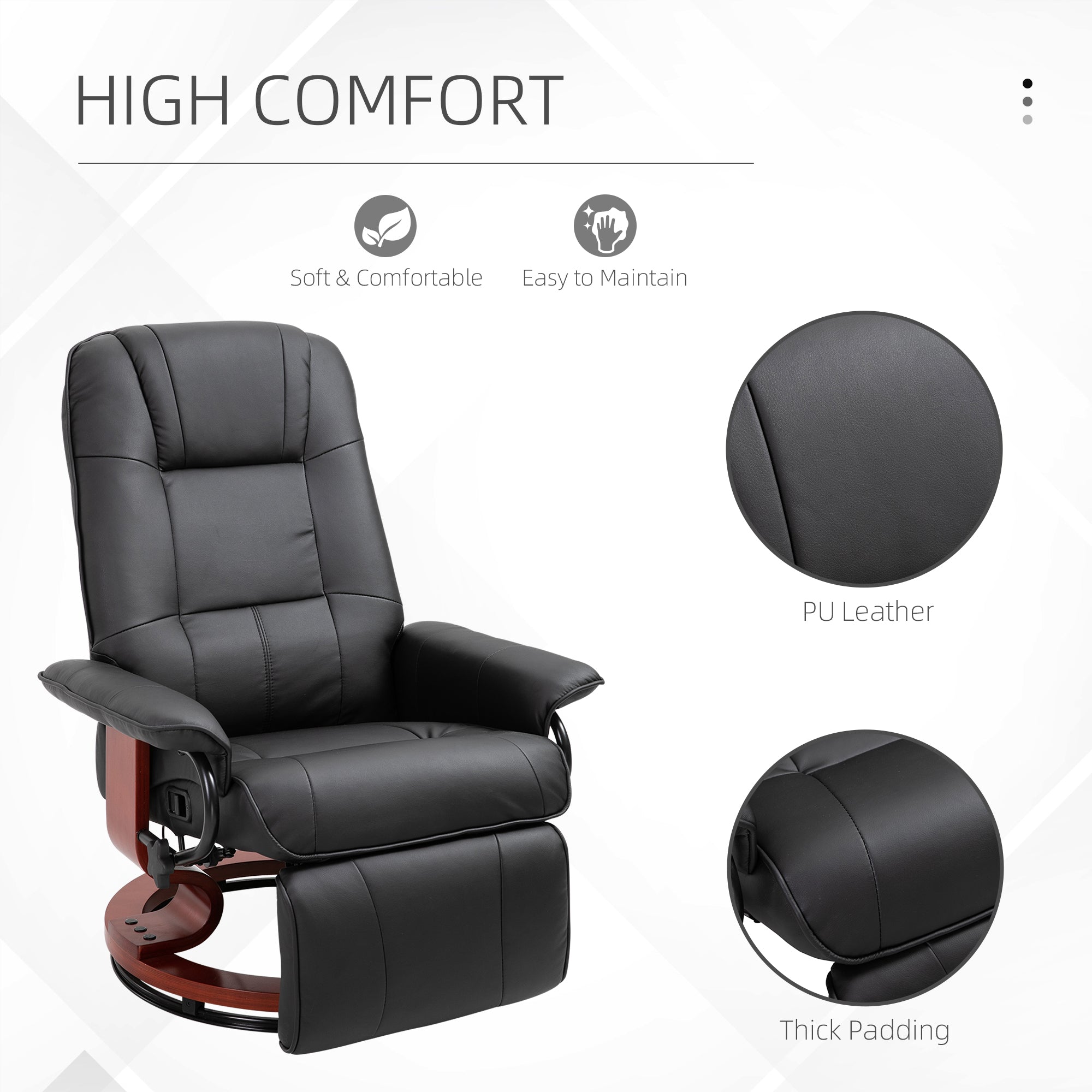 HOMCOM 360° Swivel Recliner Chair with Footstool, Manual Recliner Armchair with Wooden Base, Faux Leather Upholstered Reclining Chair for Living Room, Bedroom, Office, Black
